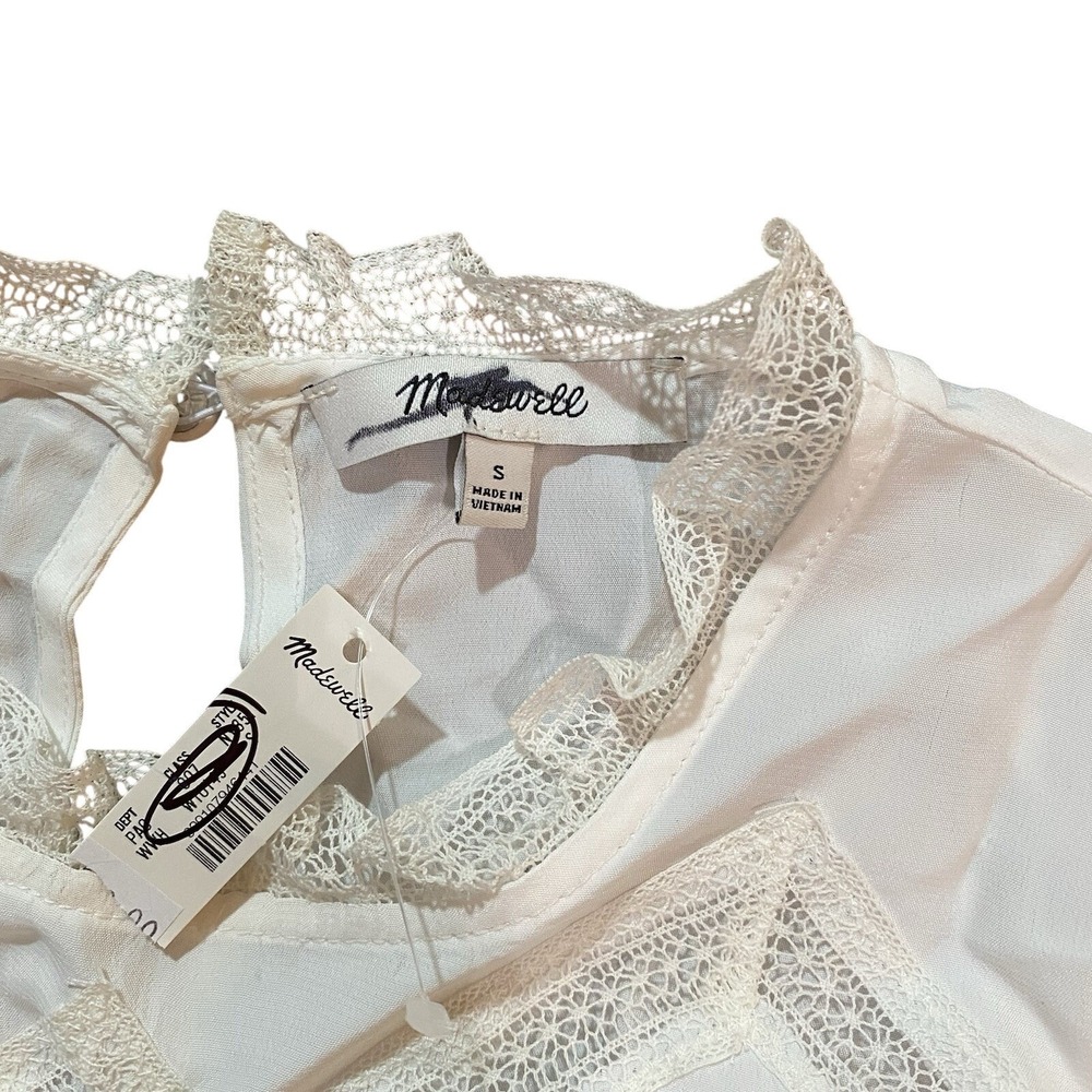 Madewell NWT Lace Insert Mock neck Top White Cream Size Small Silky - Picture 9 of 12